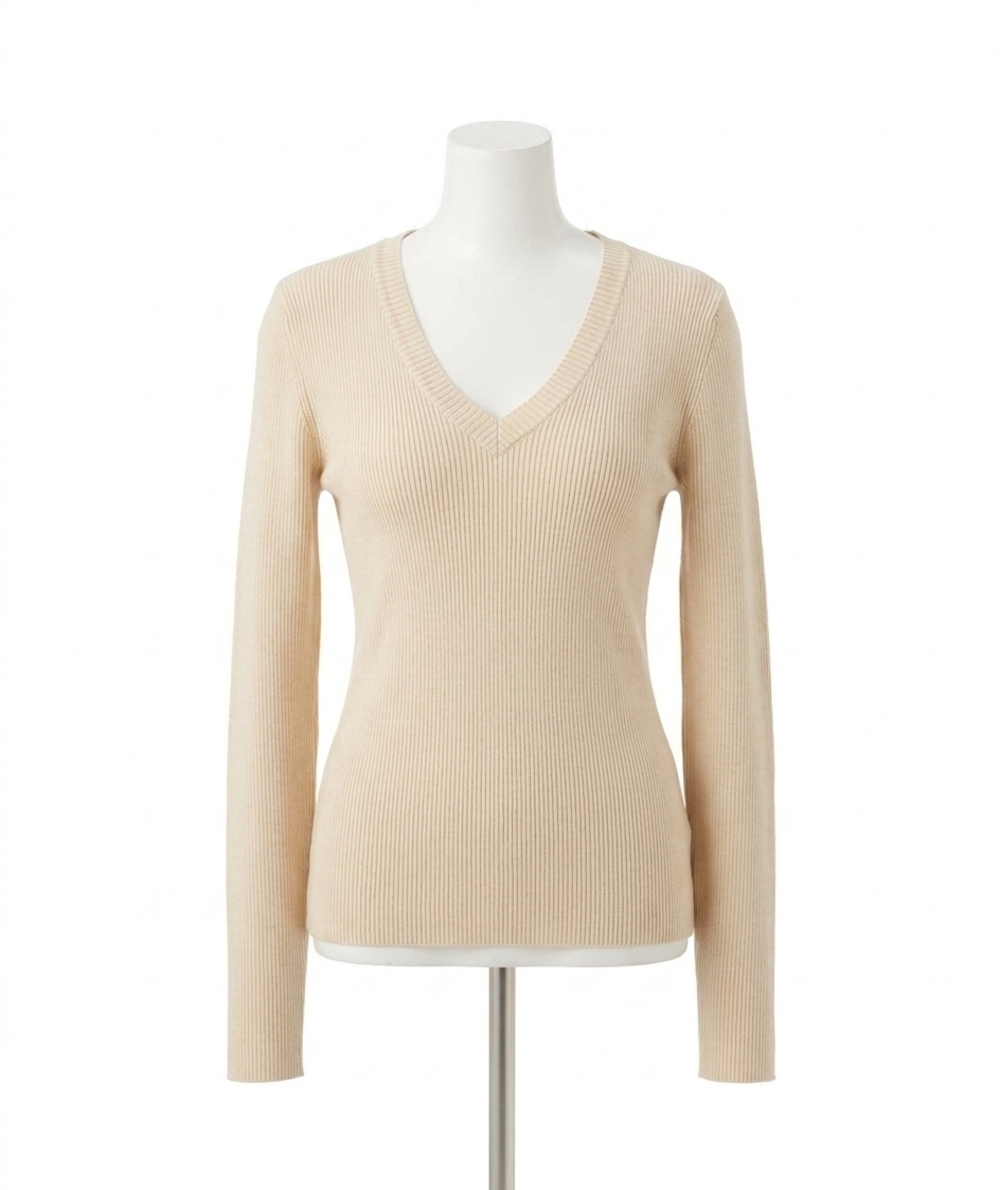 NEW KAREN KANE rhea ribbed v-neck sweater in antique cream